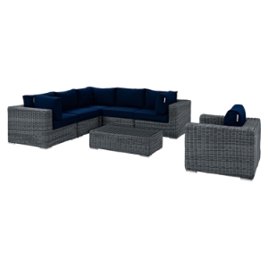 Summon 7 Pieces Outdoor Patio Sectional Set - Sunbrella Canvas Navy 