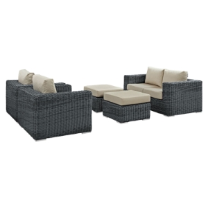 Summon 5 Pieces Outdoor Patio Sofa Set - Sunbrella Canvas Antique Beige 