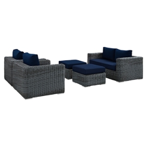 Summon 5 Pieces Outdoor Patio Sofa Set - Sunbrella Canvas Navy 