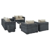 Summon 9 Pieces Patio Sectional Sofa Set - Sunbrella Canvas Antique Beige - EEI-1895-GRY-BEI-SET