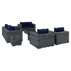 Summon 9 Pieces Outdoor Patio Sectional Sofa Set - Sunbrella Canvas Navy - EEI-1895-GRY-NAV-SET