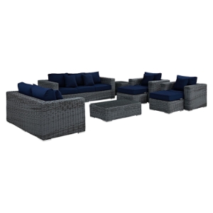 Summon 9 Pieces Outdoor Patio Sectional Sofa Set - Sunbrella Canvas Navy 