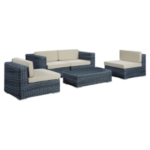Summon 5 Pieces Patio Sofa Set - Sunbrella Canvas Antique Beige 