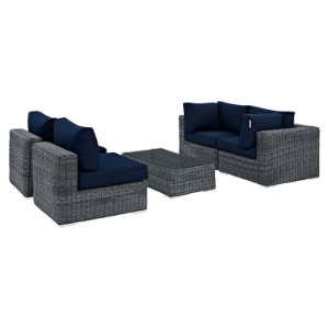 Summon 5 Pieces Patio Sofa Set - Sunbrella Canvas Navy 