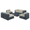 Summon 7 Pieces Patio Sectional Sofa Set - Sunbrella Canvas Antique Beige - EEI-1897-GRY-BEI-SET