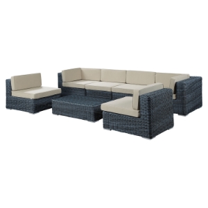 Summon 7 Pieces Patio Sectional Sofa Set - Sunbrella Canvas Antique Beige 