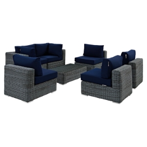 Summon 7 Pieces Outdoor Patio Sectional Sofa Set - Sunbrella Canvas Navy 