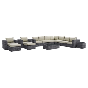 Summon 11 Pieces Patio Sectional Set - Sunbrella Canvas Antique Beige 