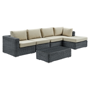 Summon 5 Pieces Patio Sectional Set - Sunbrella Canvas Antique Beige 