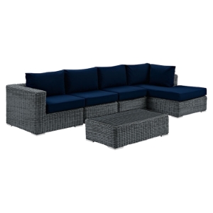 Summon 5 Pieces Patio Sectional Set - Sunbrella Canvas Navy 