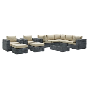 Summon 10 Pieces Patio Sectional Set - Sunbrella Canvas Antique Beige 