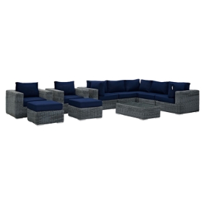 Summon 10 Pieces Outdoor Patio Sectional Set - Sunbrella Canvas Navy 