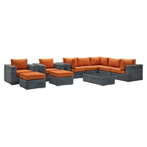 Summon 10 Pieces Outdoor Patio Sectional Set - Sunbrella Canvas Tuscan 