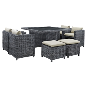 Summon 9 Pieces Outdoor Patio Set - Sunbrella Antique Canvas Beige 
