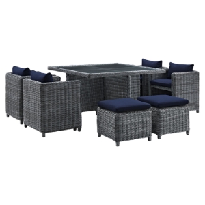 Summon 9 Pieces Outdoor Patio Set - Sunbrella Canvas Navy 