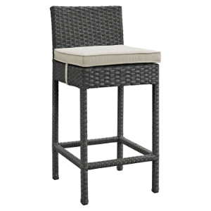 Sojourn Outdoor Patio Wicker Bar Stool - Sunbrella Antique Canvas Beige 