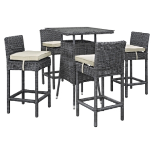 Summon 5 Pieces Outdoor Patio Pub Set - Sunbrella Antique Canvas Beige 