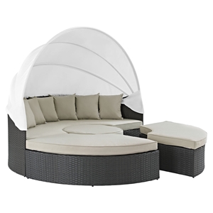 Sojourn Canopy Outdoor Patio Daybed - Sunbrella Antique Canvas Beige 