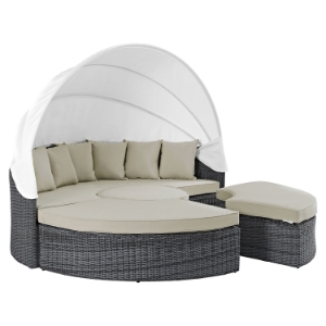 Summon Canopy Outdoor Patio Daybed - Sunbrella Antique Canvas Beige 