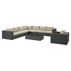 Sojourn 7 Pieces Outdoor Patio Sectional Set - Sunbrella Chocolate Beige 