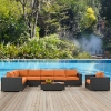 Sojourn 7 Pieces Outdoor Patio Sectional Set - Sunbrella Chocolate Tuscan - EEI-2013-CHC-TUS-SET