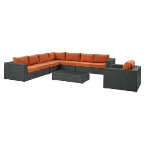 Sojourn 7 Pieces Outdoor Patio Sectional Set - Sunbrella Chocolate Tuscan 