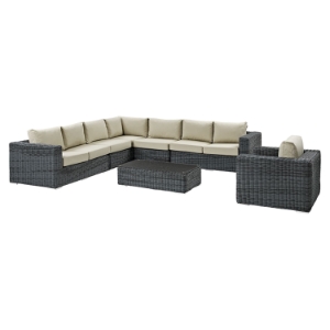 Summon 7 Pieces Outdoor Patio Sectional Set - Sunbrella Gray Beige 