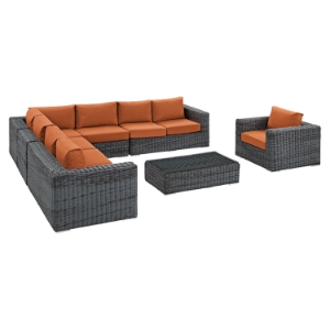 Summon 7 Pieces Outdoor Patio Sectional Set - Sunbrella Gray Tuscan 