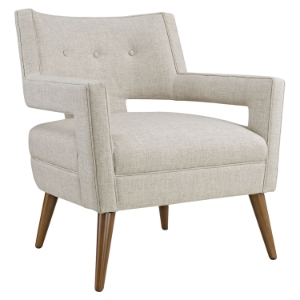 Sheer Fabric Armchair - Button Tufted, Sand 