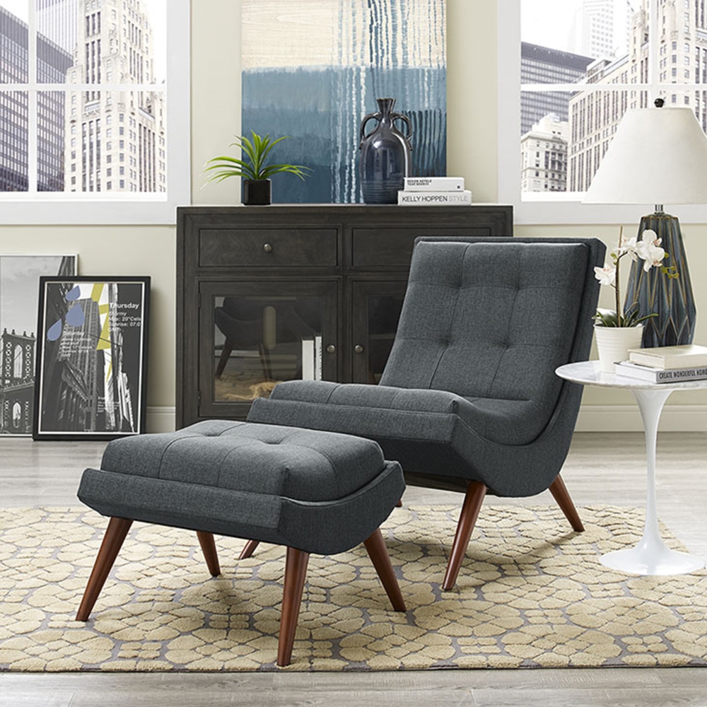 Ramp Fabric Lounge Chair Set - Tufted, Gray | DCG Stores