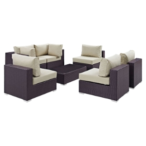 Convene 7 Pieces Patio Sectional Set - Rectangle Table 