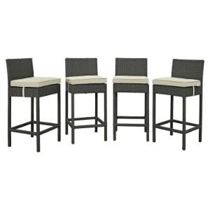 Sojourn Outdoor Patio Wicker Bar Stool - Sunbrella Antique Canvas Beige (Set of 4) 