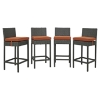 Sojourn Outdoor Patio Wicker Bar Stool - Sunbrella Canvas Tuscan (Set of 4) - EEI-2196-CHC-TUS-SET