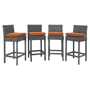 Summon Outdoor Patio Wicker Bar Stool - Sunbrella Canvas Tuscan (Set of 4) 