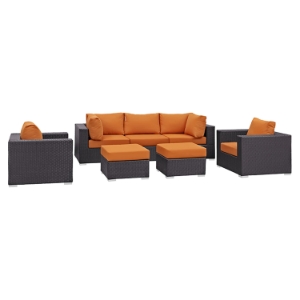 Convene 7 Pieces Outdoor Patio Sectional Set - Square Ottoman 