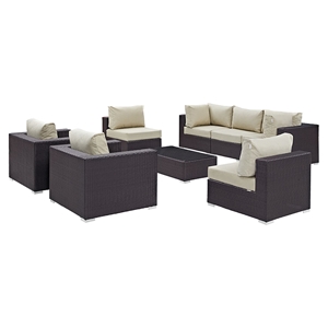 Convene 8 Pieces Outdoor Patio Sectional Set - Glass Top Table 