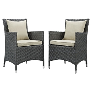 Sojourn Outdoor Patio Dining Armchair - Sunbrella Antique Canvas Beige (Set of 2) 