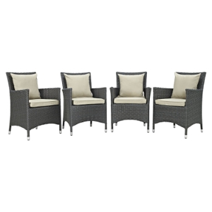 Sojourn Patio Wicker Dining Armchair - Sunbrella Antique Canvas Beige (Set of 4) 