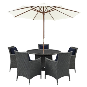 Sojourn 7 Pieces Round Outdoor Patio Set - Sunbrella Canvas Navy 