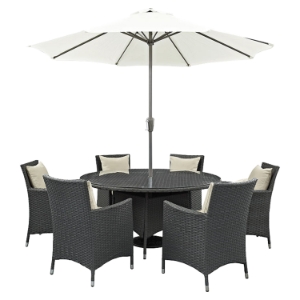 Sojourn 8 Pieces Outdoor Patio Set - Sunbrella Antique Canvas Beige 