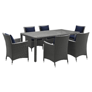 Sojourn 7 Pieces Rectangular Outdoor Patio Set - Sunbrella Canvas Navy 