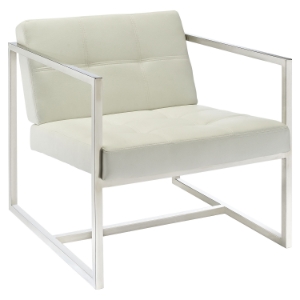 Hover Leatherette Lounge Chair - Tufted, White 