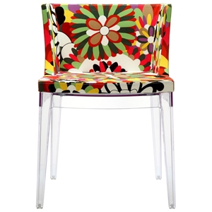 Flower Design Fabric Chair - Clear Legs 