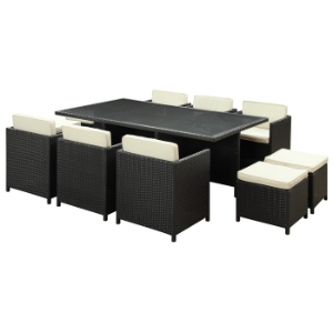 Miyagi Espresso Outdoor Dining Set with White Cushions 