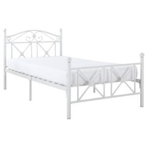 Cottage Twin Iron Bed - Ball Finials, Floral Castings, White 