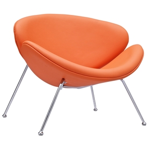 Nutshell Upholstered Lounge Chair - Chrome Steel Legs, Orange 