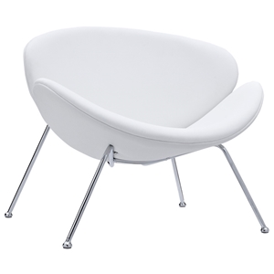 Nutshell Upholstered Lounge Chair - Chrome Steel Legs, White 
