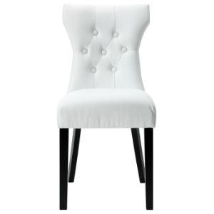 Silhouette Button Tufted Dining Chair - Wood Legs, White 
