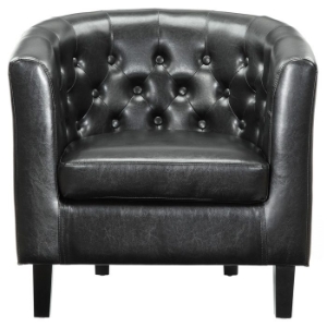 Cheer Button Tufted Club Chair - Wood Legs, Black 