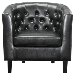 Cheer Button Tufted Club Chair - Wood Legs, Black 